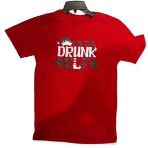 Elf Design Funny Christmas T-Shirt “I’m the Drunk Elf” Red Holiday Graphic Tee